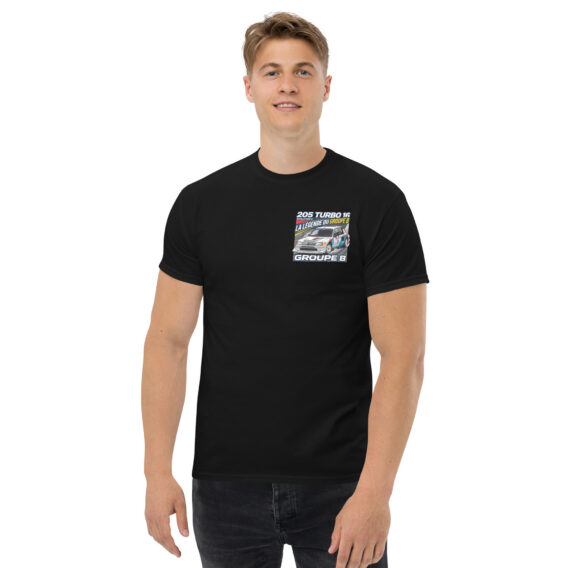 unisex-classic-tee-black-front-6a5501d68b4df.jpg T-shirt Peugeot 205 Turbo 16 – La légende du Groupe B