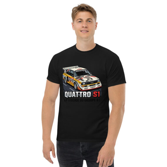 unisex-classic-tee-black-front-6a55036480deb.jpg T-shirt Audi quattro S1 – La légende du Groupe B