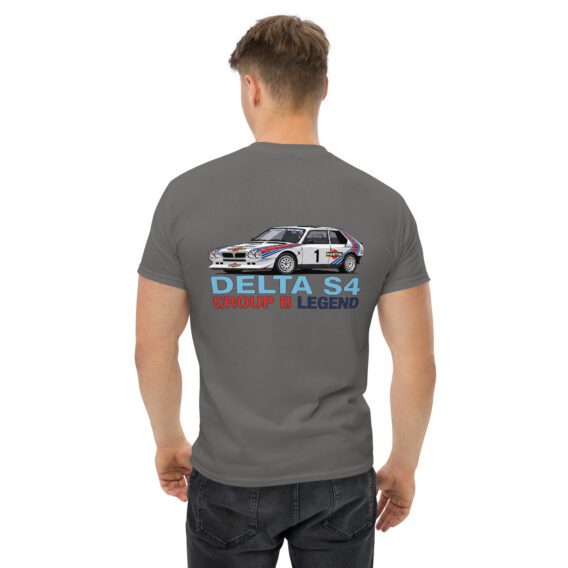 unisex-classic-tee-charcoal-back-6a5509456cad2.jpg T-shirt Lancia Delta S4 – Groupe B Legend