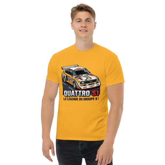 unisex-classic-tee-gold-front-6a550364aa009.jpg T-shirt Audi quattro S1 – La légende du Groupe B