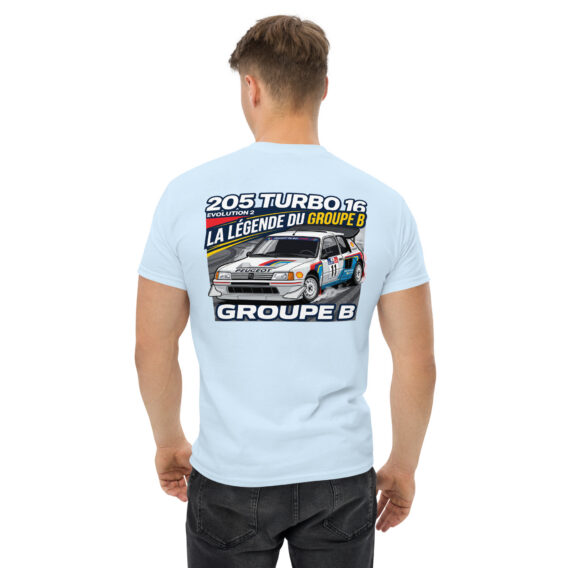 unisex-classic-tee-light-blue-back-6a5501d6f38bc.jpg T-shirt Peugeot 205 Turbo 16 – La légende du Groupe B