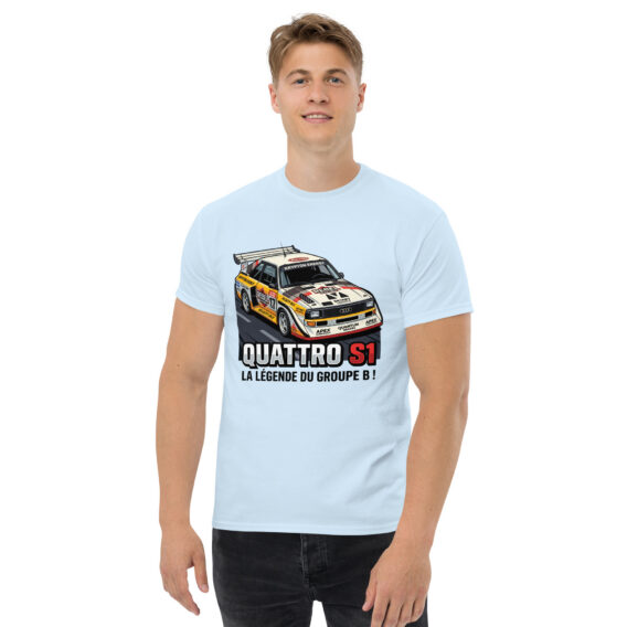unisex-classic-tee-light-blue-front-6a550364d8b31.jpg T-shirt Audi quattro S1 – La légende du Groupe B