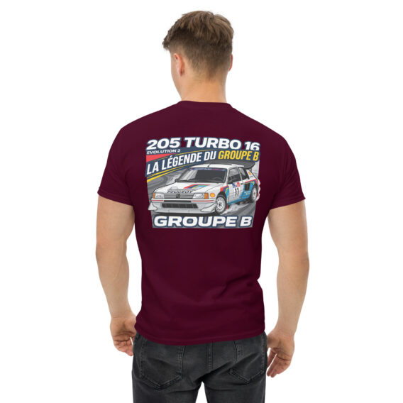 unisex-classic-tee-maroon-back-6a5501d68ac46.jpg T-shirt Peugeot 205 Turbo 16 – La légende du Groupe B