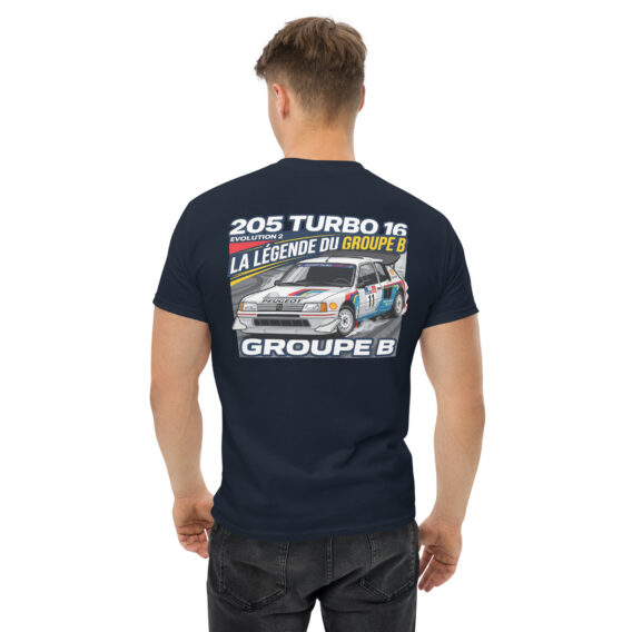 unisex-classic-tee-navy-back-6a5501d68f1b1.jpg T-shirt Peugeot 205 Turbo 16 – La légende du Groupe B