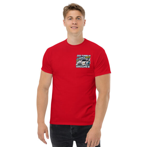 unisex-classic-tee-red-front-6a5501d690efa.jpg T-shirt Peugeot 205 Turbo 16 – La légende du Groupe B