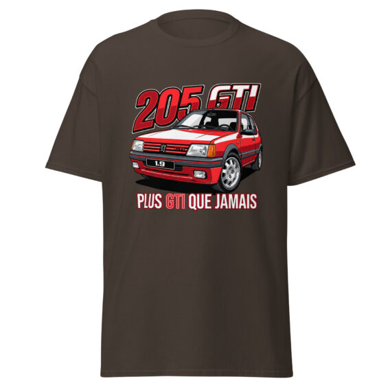 205 GTI “Plus GTI que jamais” T-shirt – Dark chocolate, front view
