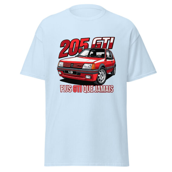 205 GTI “Plus GTI que jamais” T-shirt – Light blue, front view