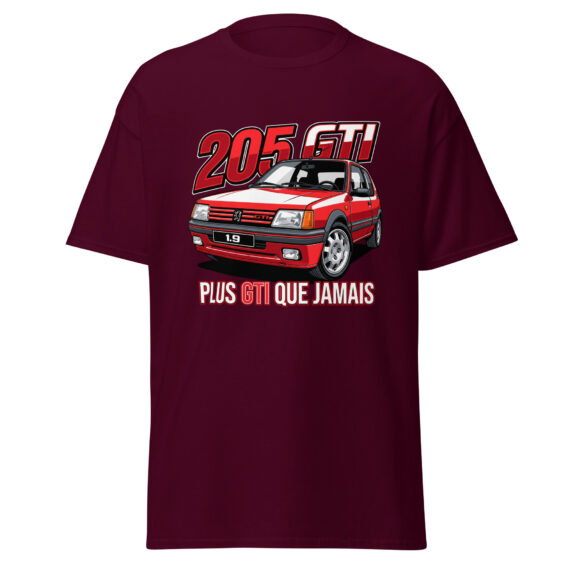 205 GTI “Plus GTI que jamais” T-shirt – Burgundy, front view