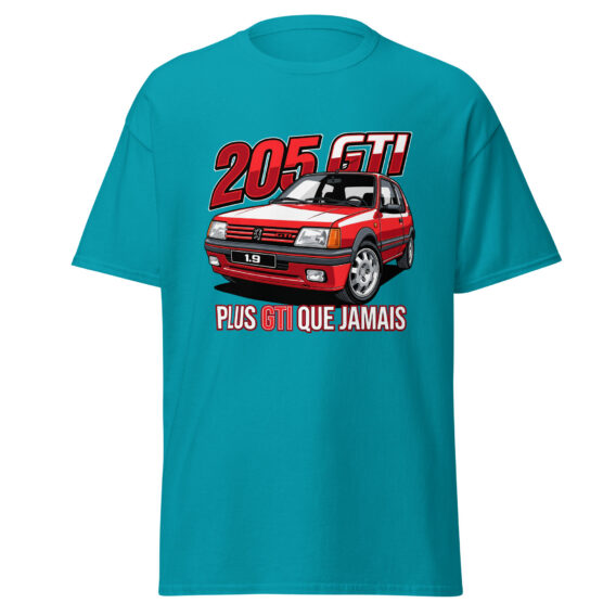 205 GTI “Plus GTI que jamais” T-shirt – Tropical Blue, front view