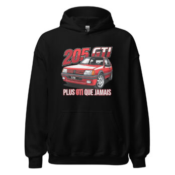 Sweat à capuche 205 GTI « Plus GTI que jamais » – coloris Noir, vue de face