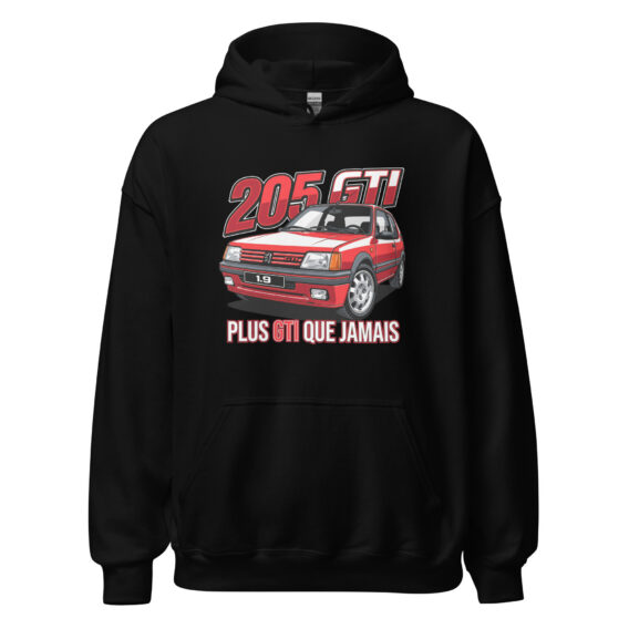 205 GTI “Plus GTI que jamais” hoodie – Black, front view