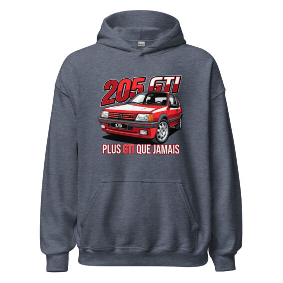 205 GTI “Plus GTI que jamais” hoodie – Heather Sport Dark Navy, front view