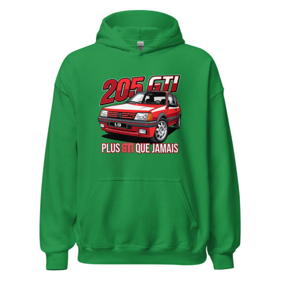 205 GTI “Plus GTI que jamais” hoodie – Mint green, front view