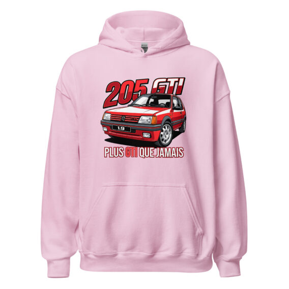 205 GTI “Plus GTI que jamais” hoodie – Light pink, front view