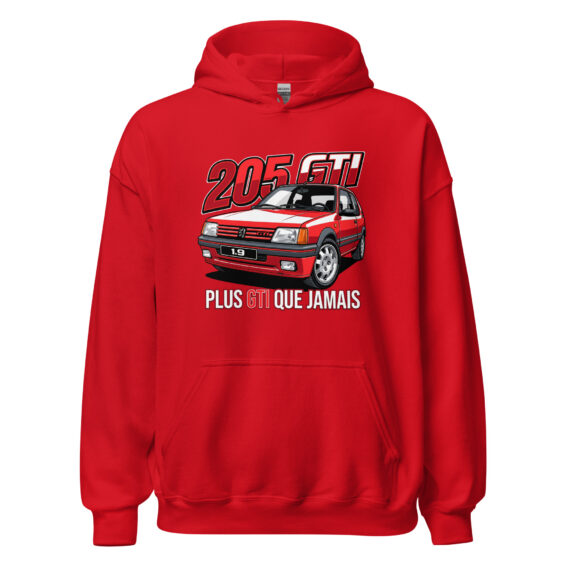 205 GTI “Plus GTI que jamais” hoodie – Red, front view