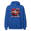 205 GTI “Plus GTI que jamais” hoodie – Royal blue, front view