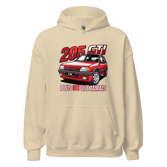 205 GTI “Plus GTI que jamais” hoodie – Sand, front view