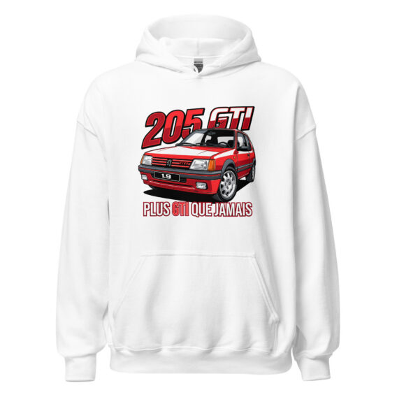 205 GTI “Plus GTI que jamais” hoodie – White, front view